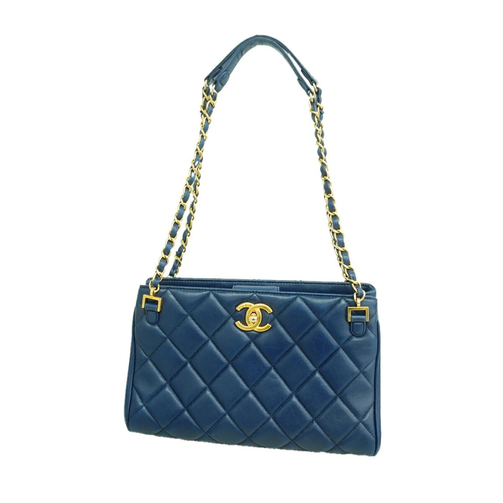 Chanel Matelassé Chain Shoulder Bag, Lambskin, Blue, Women's